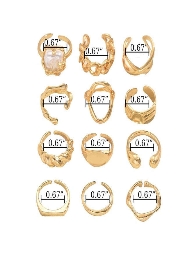 PINCHUAN Chunky Gold Rings for Women Vintage Chunky Gold Ring Adjustable Stackable Thick Band Knuckle & Midi Rings Mixed Size Gold Ring Set Jewelry-12PCS - Image 2